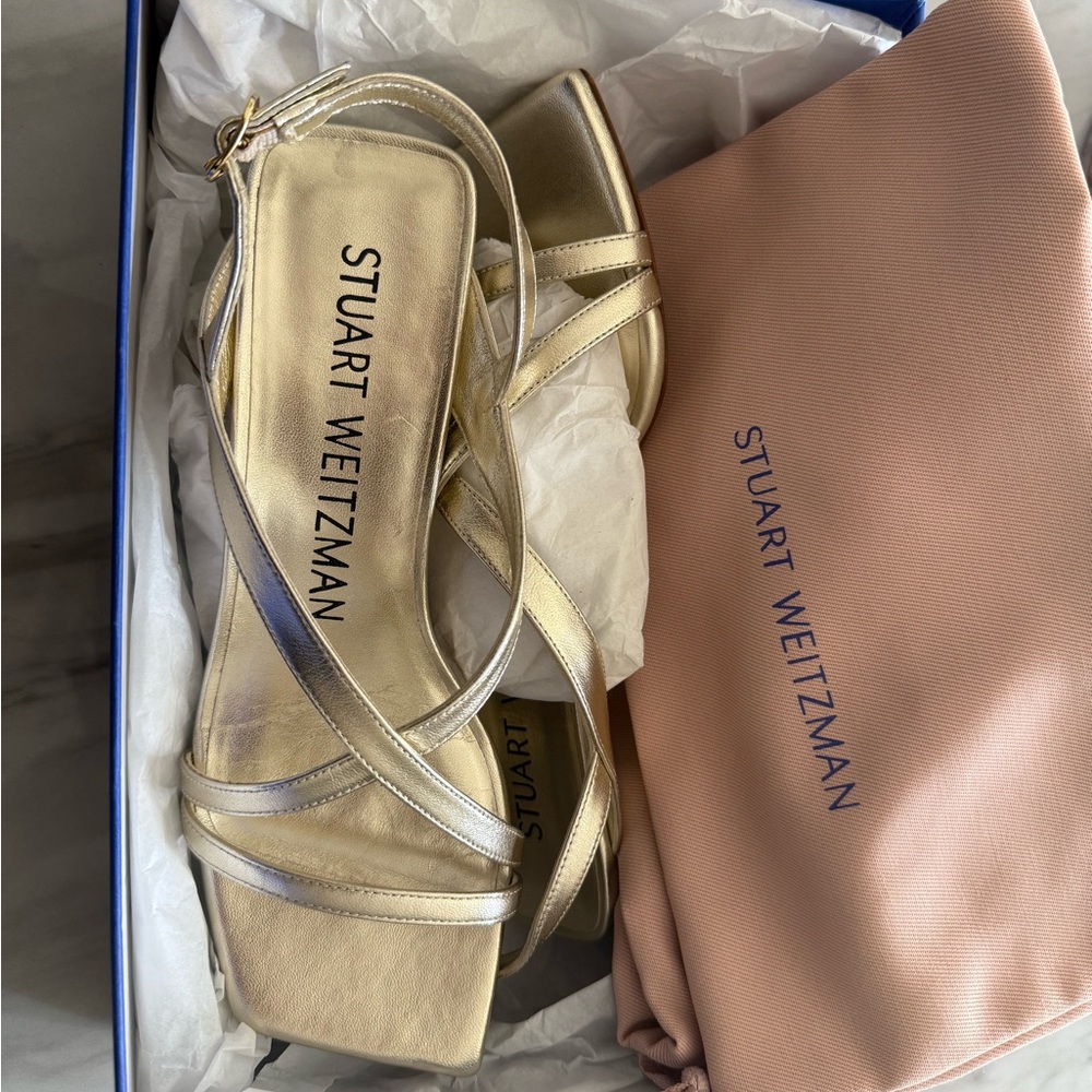 Stuart Weitzman Metallic Gold Strappy Heels